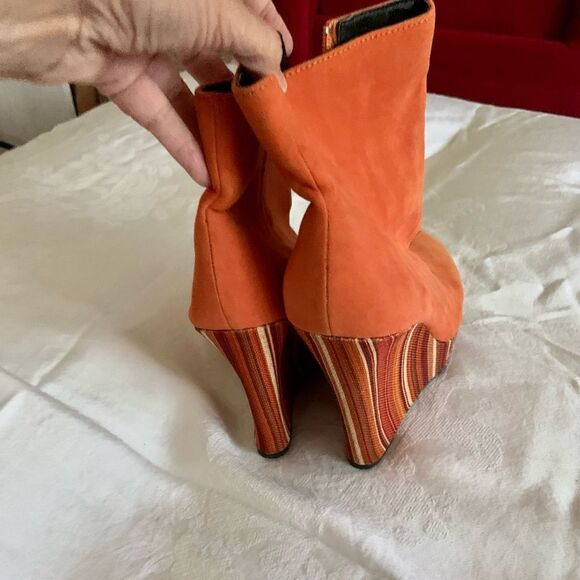 Orange Suede Wedge Bootie - Picture 7 of 7